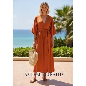 Three Graces Vivi Linen Sundress 2 Orange NWT